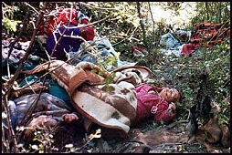 Some of the 15 bodies of ethnic Albanians, believed to have been massacred, are seen in the village of Obrija, in the Drenica area southwest of Pristina, Yugoslavia.