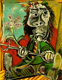 Kılıç ve Çiçekle Oturan Adam, Mougnis, 1969. Tuval üzerine yağlı boya, 146 x 114. 